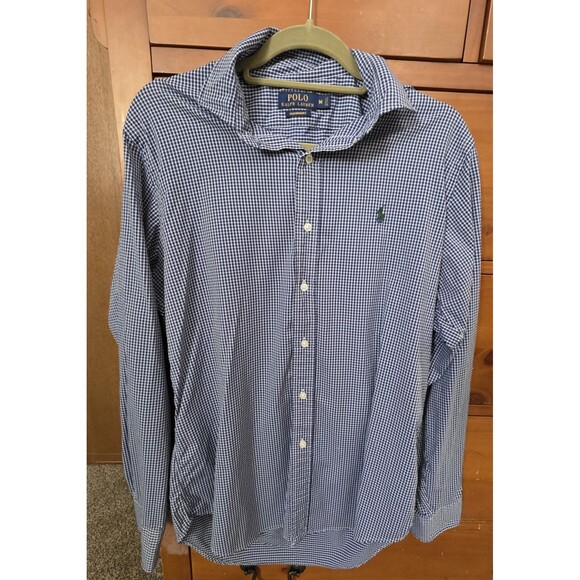 Polo Ralph Lauren Performance Shirt Size Medium  Green Blue Gingham Long Sleeve - Picture 1 of 7
